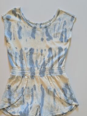 Athleta Girl Retreat Yourself Romper Size M/8-10 Blue Tie Dye Sleeveless